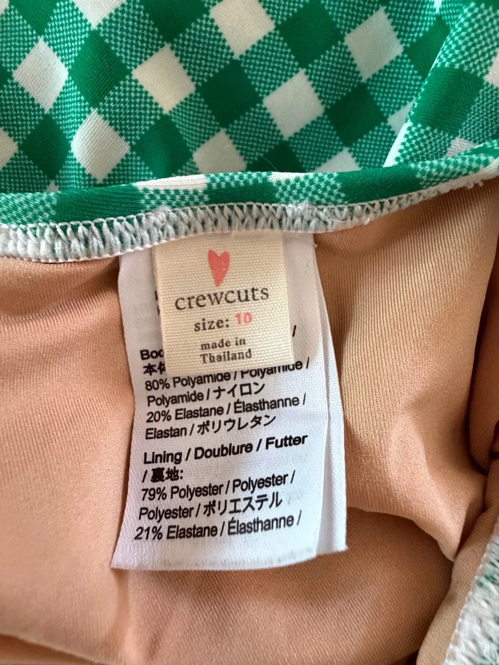 Crewcuts J. Crew Green White Gingham Swimsuit One-Piece